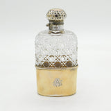 Edwardian Sterling Silver Gilt Cut Glass Hip Flask & Stirrup Cup Antique 1904 London