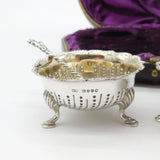 Boxed Set of Victorian Sterling Silver Salt Cellars & Spoons Antique 1881 London