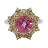 9ct White Gold, Pink & White Sapphire Floral Cluster Ring Vintage Birmingham