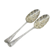 George I Pair of Sterling Silver Berry Pattern Dessert Spoons Antique 1722 London