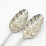 George I Pair of Sterling Silver Berry Pattern Dessert Spoons Antique 1722 London