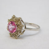 9ct White Gold, Pink & White Sapphire Floral Cluster Ring Vintage Birmingham