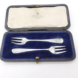 Boxed Pair of Sterling Silver Oyster Forks Antique 1920 London Art Deco