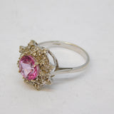 9ct White Gold, Pink & White Sapphire Floral Cluster Ring Vintage Birmingham
