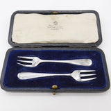 Boxed Pair of Sterling Silver Oyster Forks Antique 1920 London Art Deco