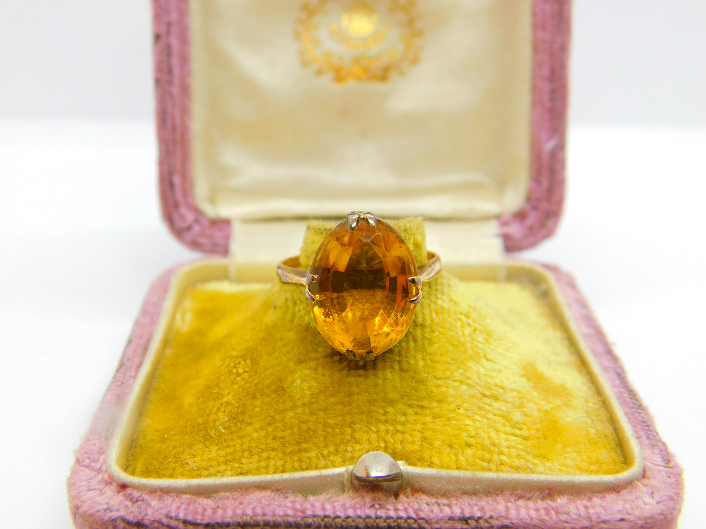 Victorian 9ct Yellow Gold Faceted Citrine Set Cocktail Ring c1890 Antique