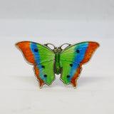 Edwardian Sterling Silver Guilloche Enamel Butterfly Sweetheart Brooch Antique c1910