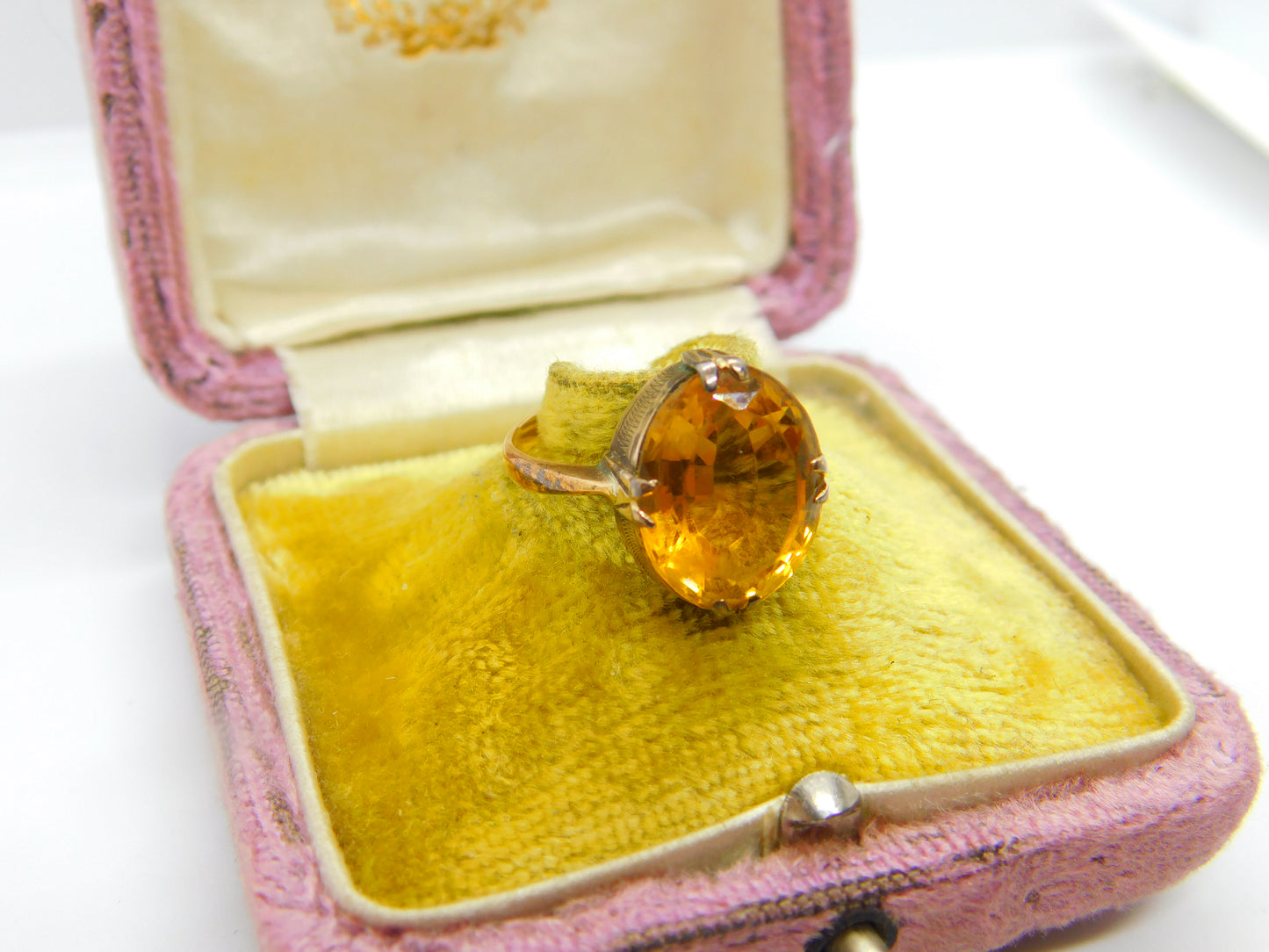 Victorian 9ct Yellow Gold Faceted Citrine Set Cocktail Ring c1890 Antique