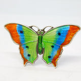 Edwardian Sterling Silver Guilloche Enamel Butterfly Sweetheart Brooch Antique c1910