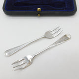 Boxed Pair of Sterling Silver Oyster Forks Antique 1920 London Art Deco