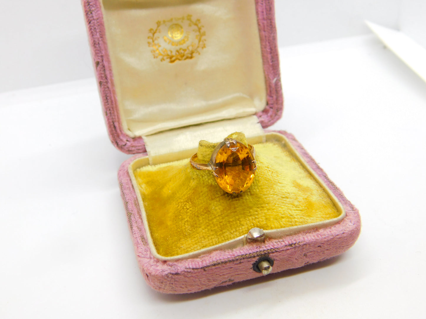 Victorian 9ct Yellow Gold Faceted Citrine Set Cocktail Ring c1890 Antique