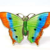 Edwardian Sterling Silver Guilloche Enamel Butterfly Sweetheart Brooch Antique c1910