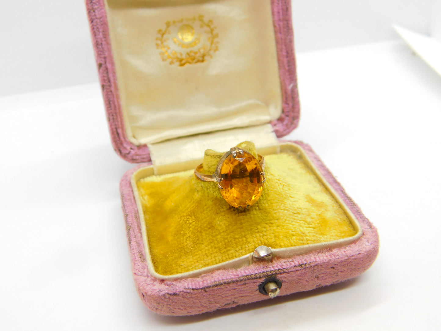 Victorian 9ct Yellow Gold Faceted Citrine Set Cocktail Ring c1890 Antique