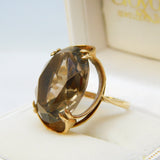 9ct Yellow Gold Faceted Smoky Quartz Cocktail Ring Vintage 1972 Birmingham