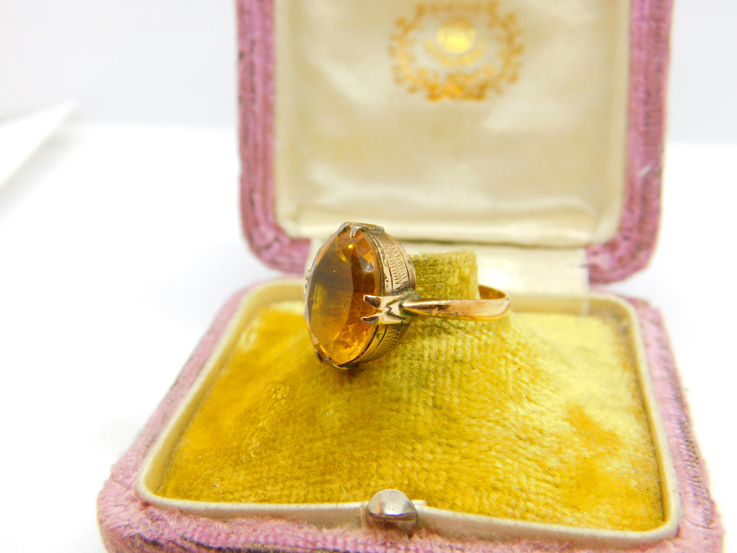 Victorian 9ct Yellow Gold Faceted Citrine Set Cocktail Ring c1890 Antique