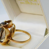 9ct Yellow Gold Faceted Smoky Quartz Cocktail Ring Vintage 1972 Birmingham