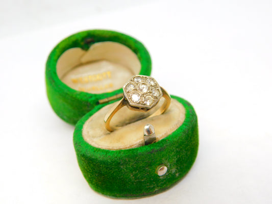 Edwardian 9ct Yellow Gold & Spinel Set Floral Dress Ring Antique c1910