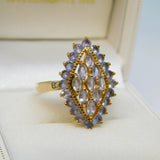 9ct Yellow Gold, Tanzanite & Diamond Cluster Ring Vintage c1970