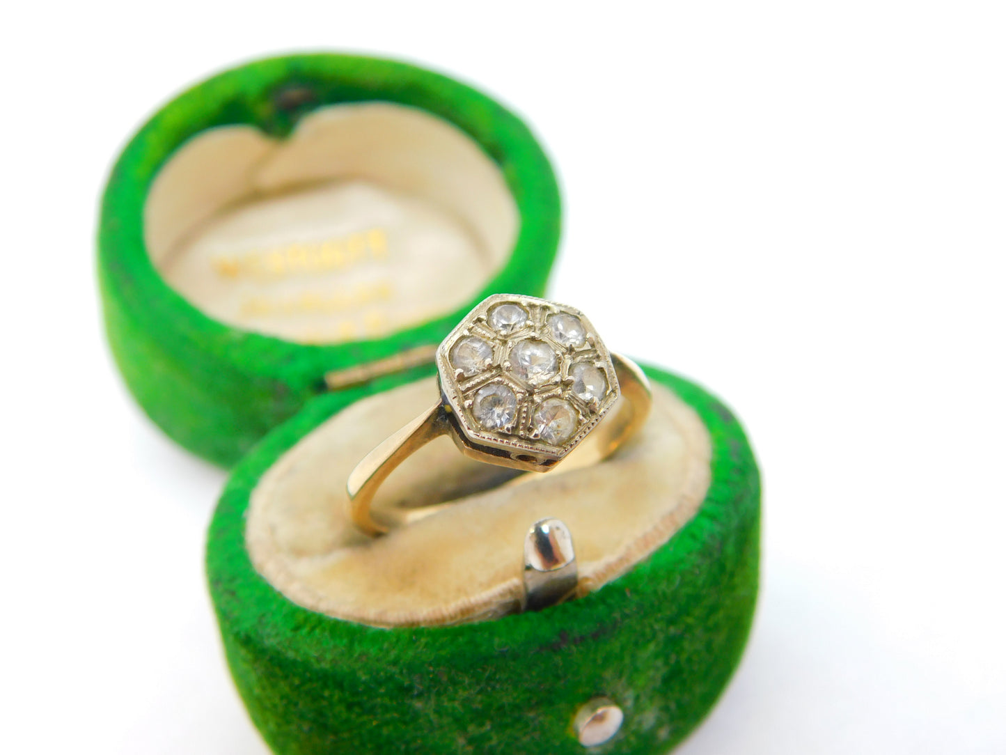 Edwardian 9ct Yellow Gold & Spinel Set Floral Dress Ring Antique c1910