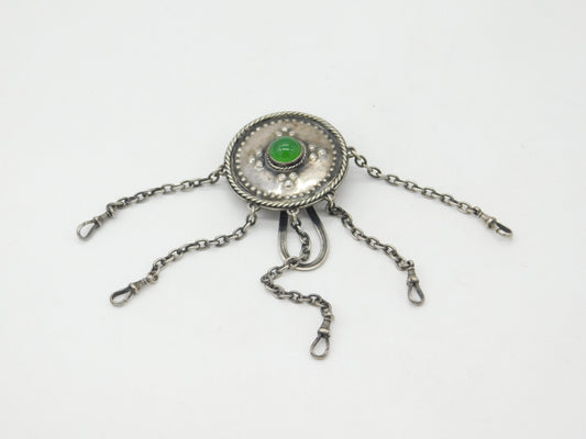 Arts & Crafts Sterling Silver Shield Form Cabochon Sewing Chatelaine Antique c1900