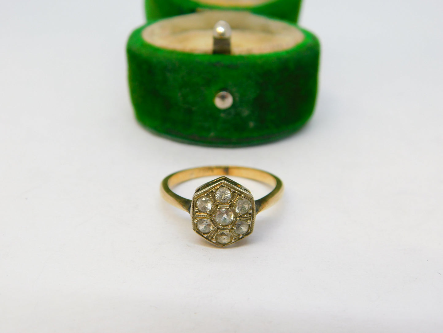 Edwardian 9ct Yellow Gold & Spinel Set Floral Dress Ring Antique c1910