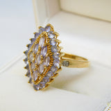 9ct Yellow Gold, Tanzanite & Diamond Cluster Ring Vintage c1970