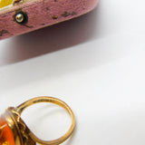 9ct Yellow Gold Cabochon Pressed Amber Signet Ring 1970 Birmingham Vintage