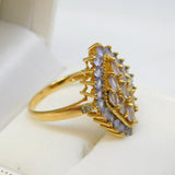 9ct Yellow Gold, Tanzanite & Diamond Cluster Ring Vintage c1970