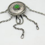 Arts & Crafts Sterling Silver Shield Form Cabochon Sewing Chatelaine Antique c1900