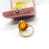 9ct Yellow Gold Cabochon Pressed Amber Signet Ring 1970 Birmingham Vintage