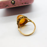9ct Yellow Gold Cabochon Pressed Amber Signet Ring 1970 Birmingham Vintage