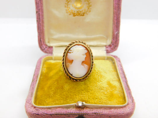 Victorian 9ct Yellow Gold Carved Shell Cameo Cocktail Ring c1880 Antique