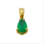 French 18ct Yellow Gold 0.3ct Pear Cut Emerald Drop Pendant Vintage c1960