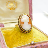 Victorian 9ct Yellow Gold Carved Shell Cameo Cocktail Ring c1880 Antique