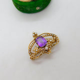 14ct Gold, Amethyst, Seed Pearl & Diamond Floral Brooch Pendant Antique c1920