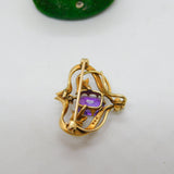 14ct Gold, Amethyst, Seed Pearl & Diamond Floral Brooch Pendant Antique c1920