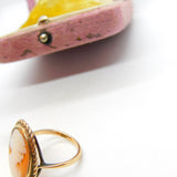 Victorian 9ct Yellow Gold Carved Shell Cameo Cocktail Ring c1880 Antique