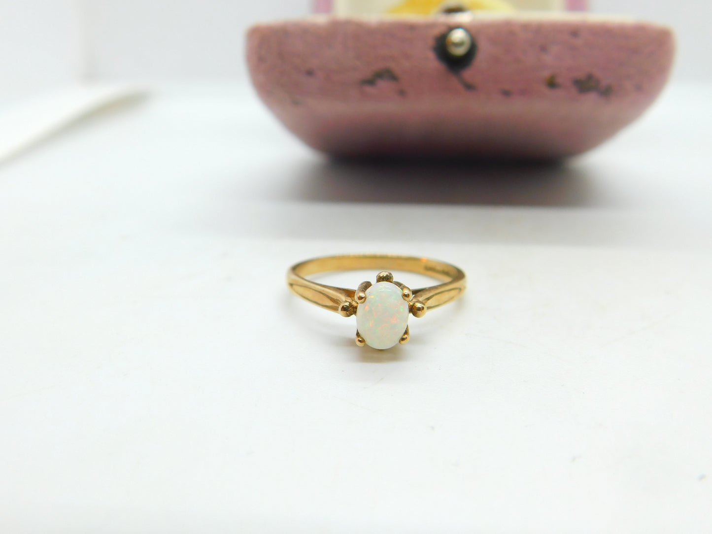 9ct Yellow Gold & Cabochon Fire Opal Solitaire Ring Vintage 1986 Birmingham