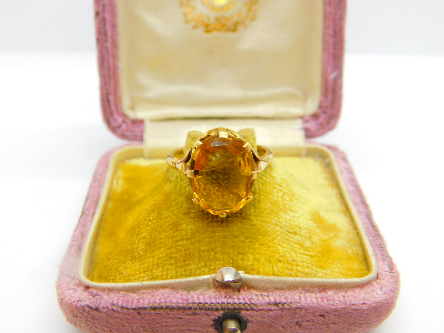 9ct Yellow Gold Citrine Set Cocktail Ring Antique c1920 Art Deco