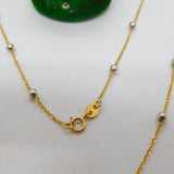 Italian 18ct Yellow & White Gold Bi-Colour Beaded Chain Necklace Vintage c1990