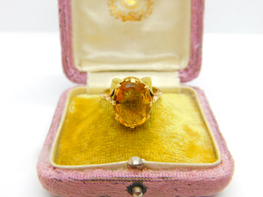 9ct Yellow Gold Citrine Set Cocktail Ring Antique c1920 Art Deco