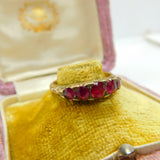 Victorian 15ct Yellow Gold & Five Stone Ruby Band Ring Antique c1890