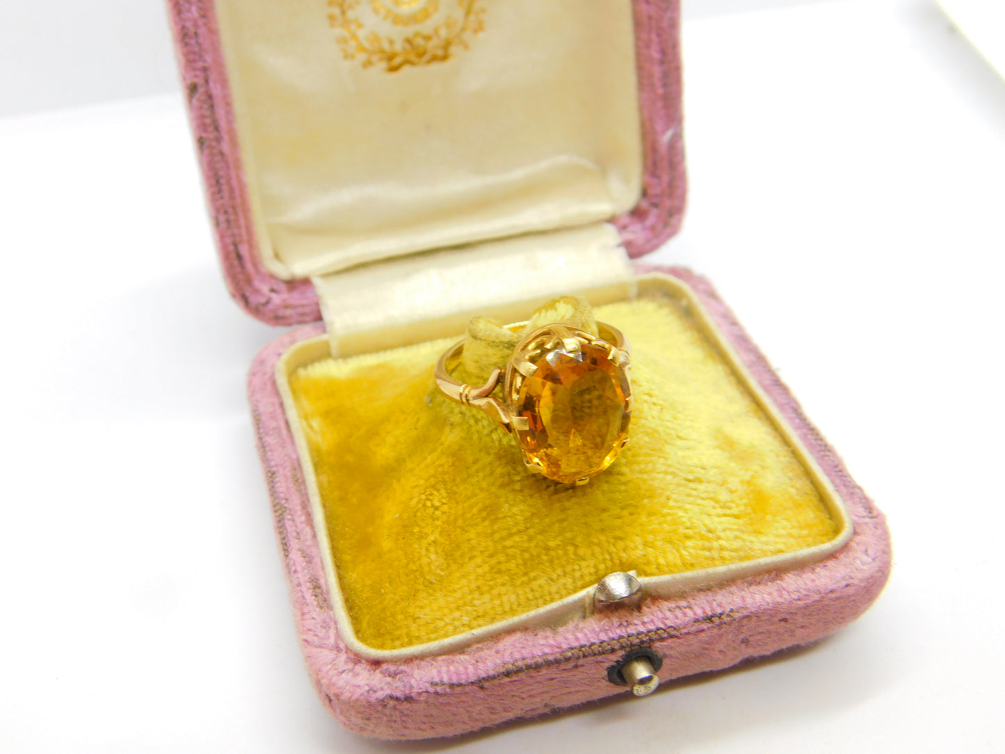 9ct Yellow Gold Citrine Set Cocktail Ring Antique c1920 Art Deco