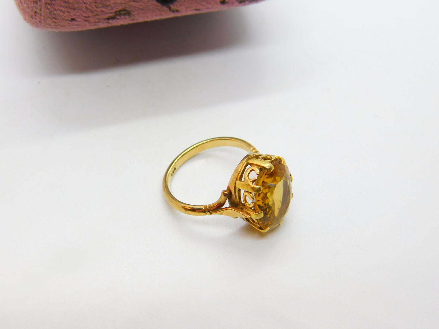 9ct Yellow Gold Citrine Set Cocktail Ring Antique c1920 Art Deco