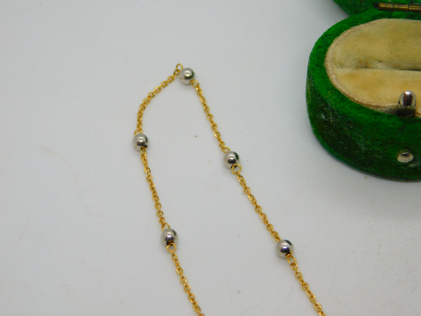 Italian 18ct Yellow & White Gold Bi-Colour Beaded Chain Necklace Vintage c1990