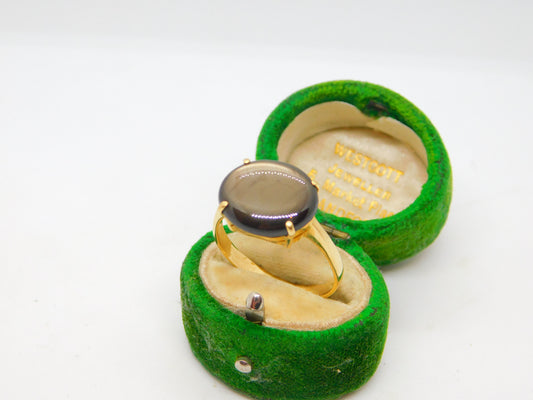 18ct Yellow Gold Cabochon Black Star Sapphire Dress Ring Vintage c1980