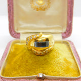 18ct Yellow Gold, Sapphire & Diamond Paste Modernist Dress Ring Vintage c1970