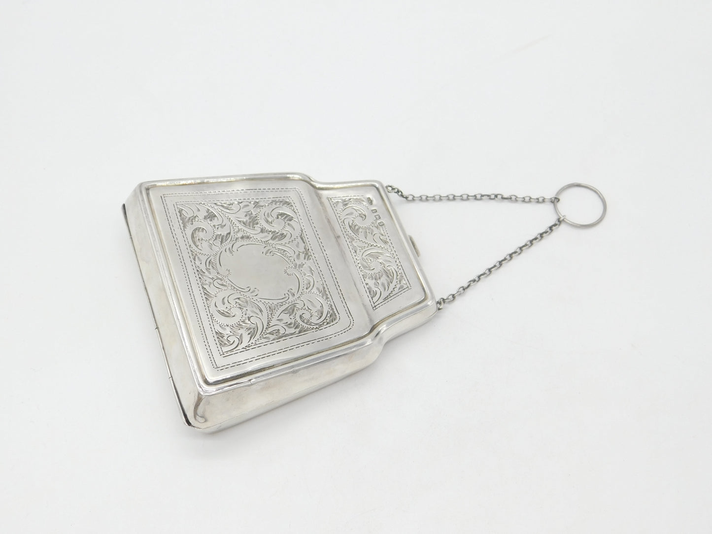 Large Sterling Silver Floral Ladies Leather Lined Purse Antique 1917 Birmingham