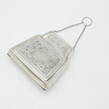 Large Sterling Silver Floral Ladies Leather Lined Purse Antique 1917 Birmingham