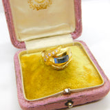 18ct Yellow Gold, Sapphire & Diamond Paste Modernist Dress Ring Vintage c1970